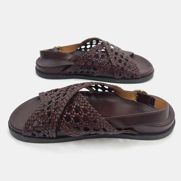 Sezane Tilda Low Sandals Size 9 Brown Smooth Woven Leather Flats Buckle Shoes - Picture 5 of 16
